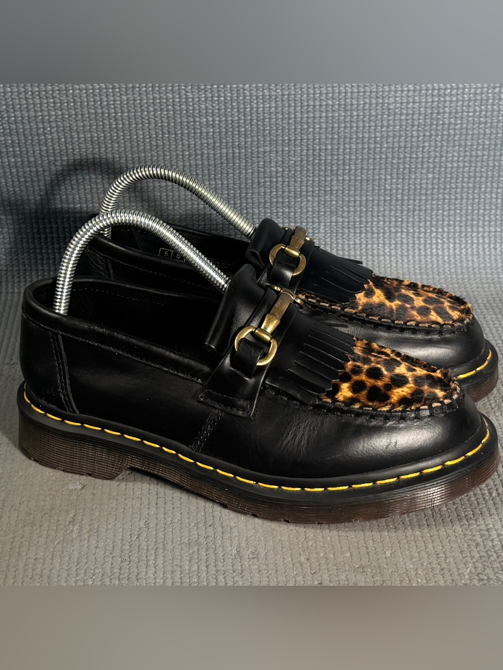Dr. Martens Adrian Snaffle Loafer Black/Micro Leopard Hair Shoes Women’s Size 7 - Picture 2 of 9